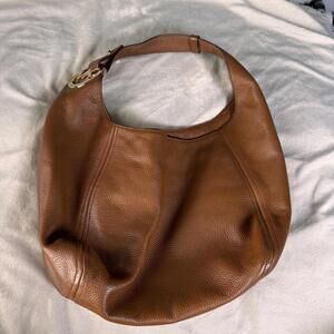 MICHAEL KORS Fulton Large Brown Pebbled Leather Hobo Bag Gold MK Logo 38F9GFTH7